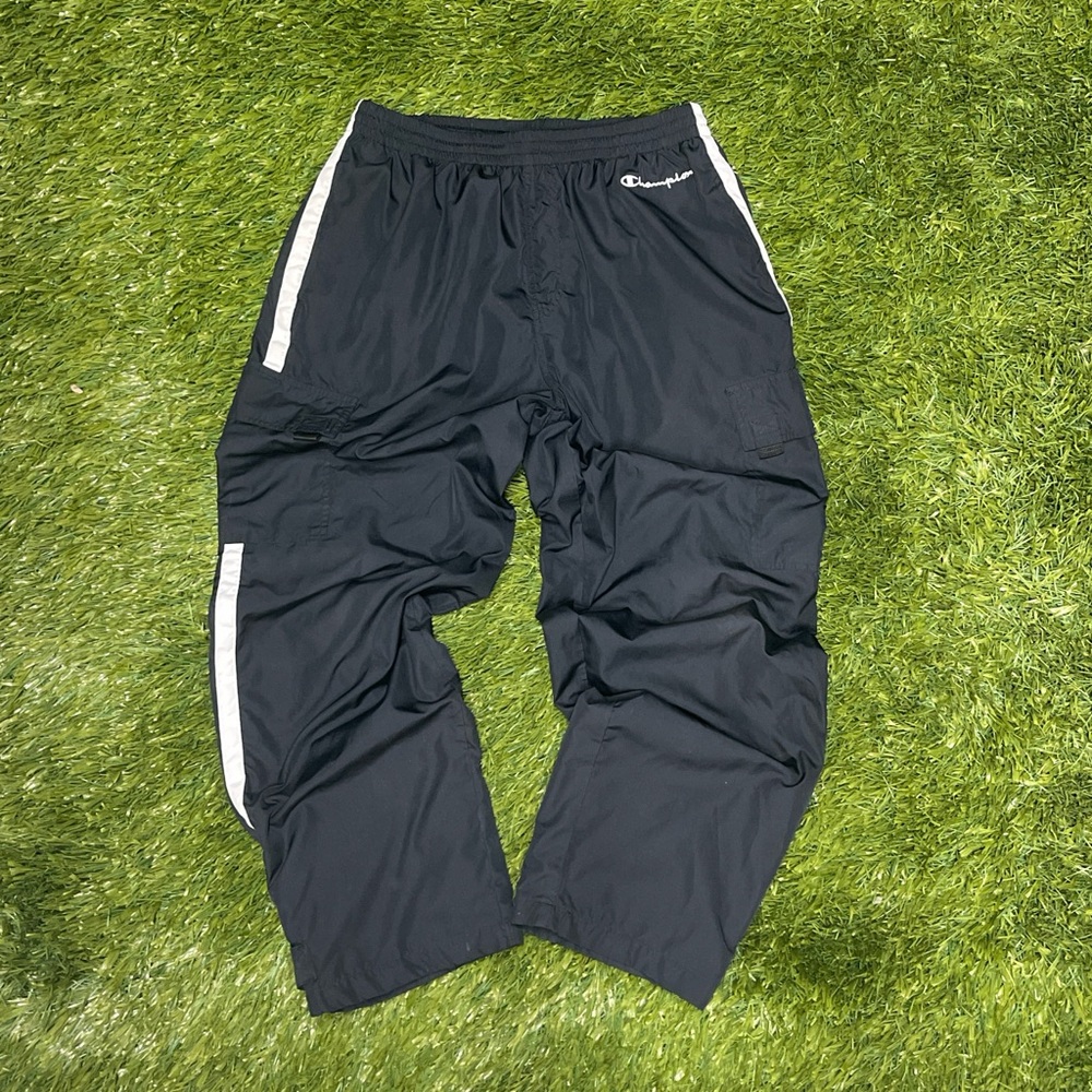 Champion Black Track Pants with White Stripes